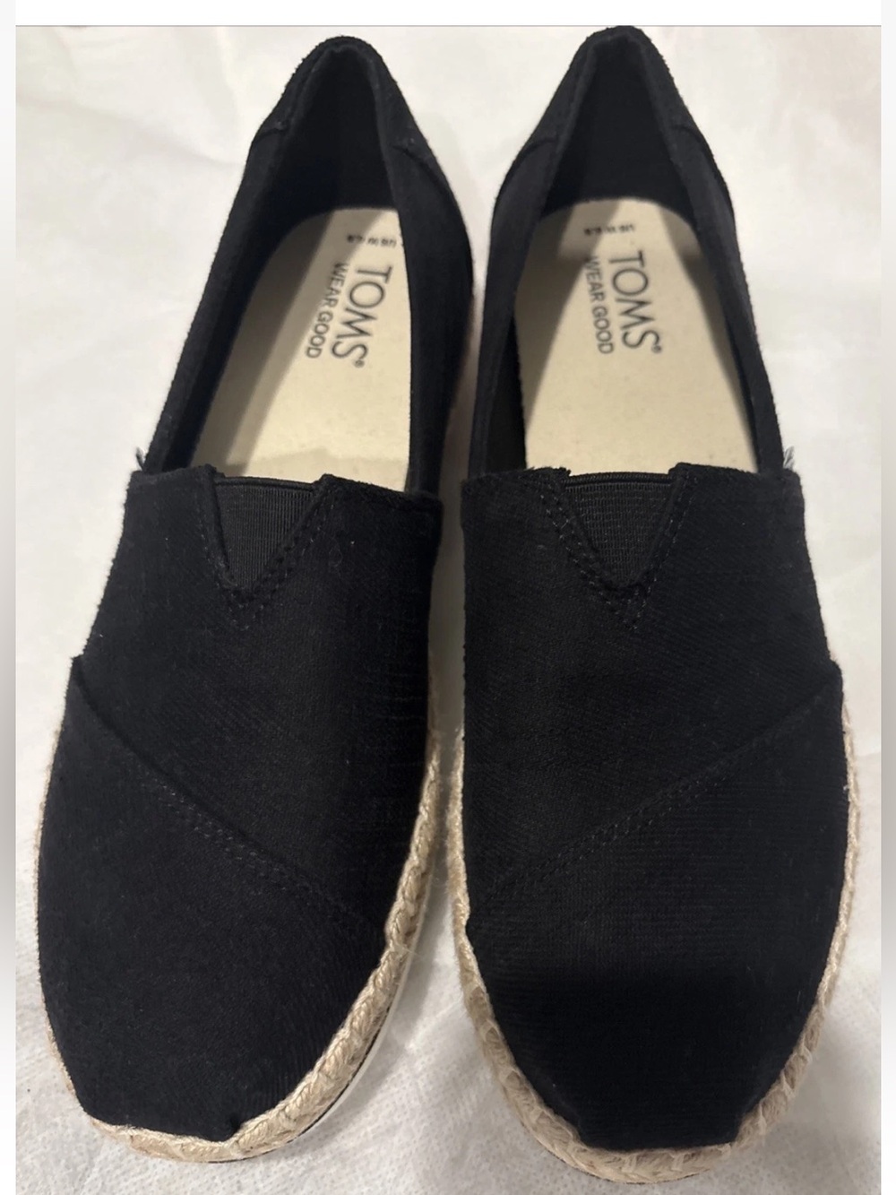 TOMS Black Alpargata platform Canvas Espadrille Flats with Jute Trim